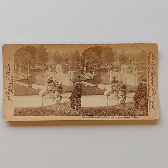ANTIQUE STEREOGRAPH CARD Greenwood Cemetery, Brooklyn, New York, U.S.A. - Picture 1 of 5